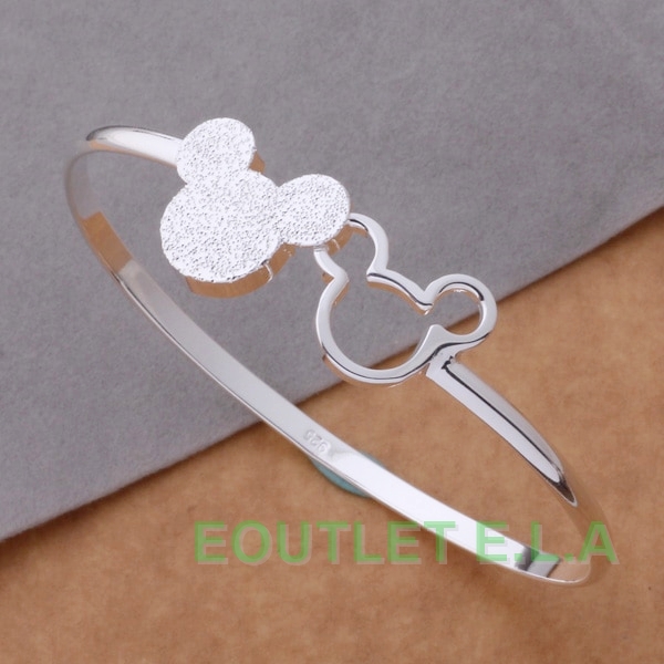 CUTE TWIN MOUSE HEAD PLAIN SILVER BANGLES